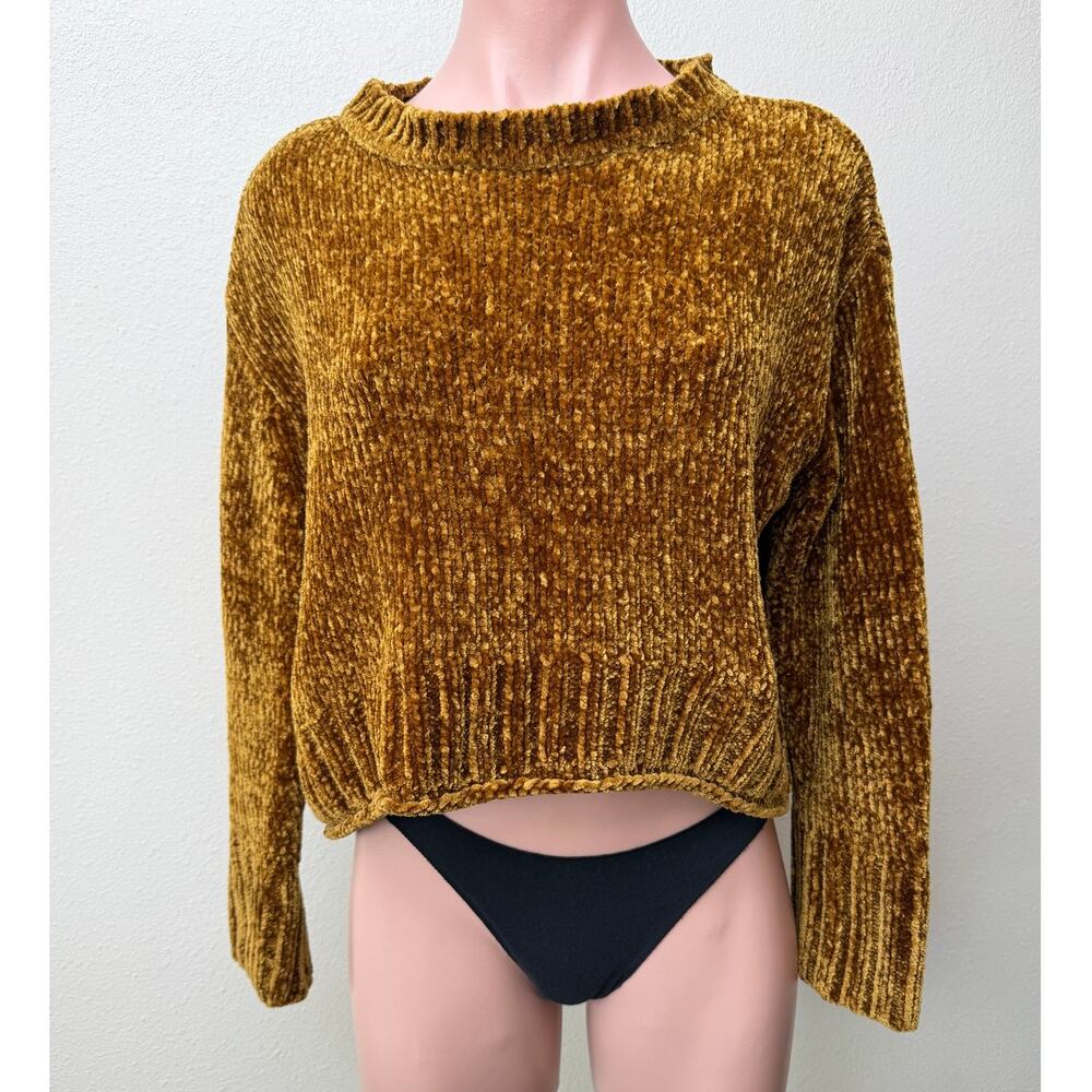 Zara Knit Mustard Gold Chenille Cropped High Low Sweater Women's US S